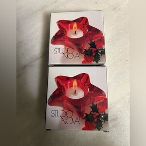 Studio Nova STARBRIGHT Red Glass Star Votive Tea Candle Holders 2 New In Box